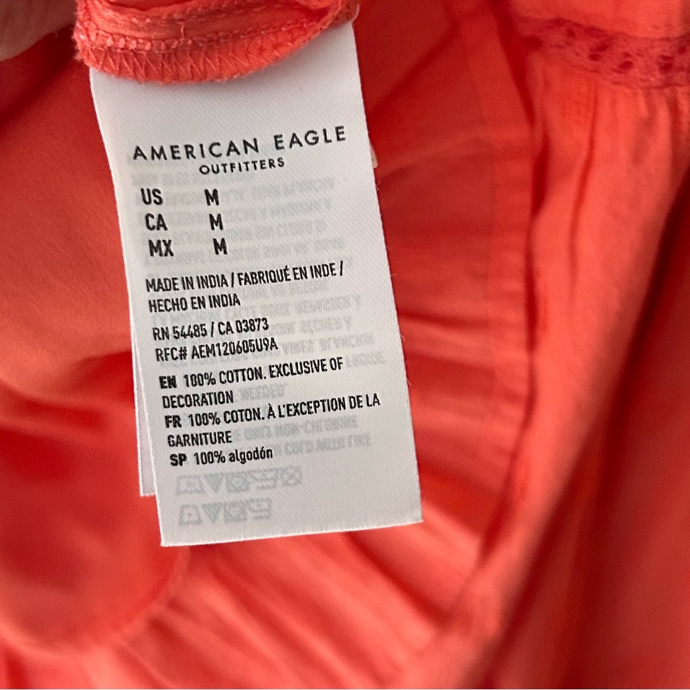 American Eagle Outfitters Medium Vibrant Coral Babydoll Cotton Dress - Picture 3 of 4